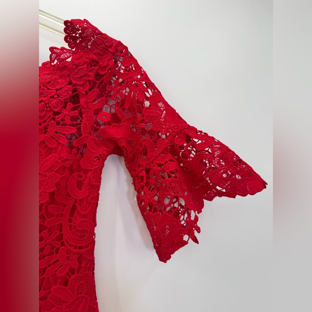 Paper Dolls London Red Lace Off-Shoulder Bodycon Cocktail Floral Lace Dress- 0 P - Picture 13 of 16